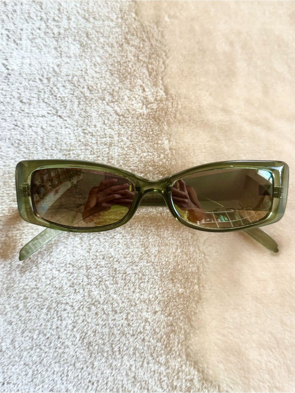 Vintage 90’s Rectangular Clear Green Frame with Gray-Yellow Lenses Sunglasses